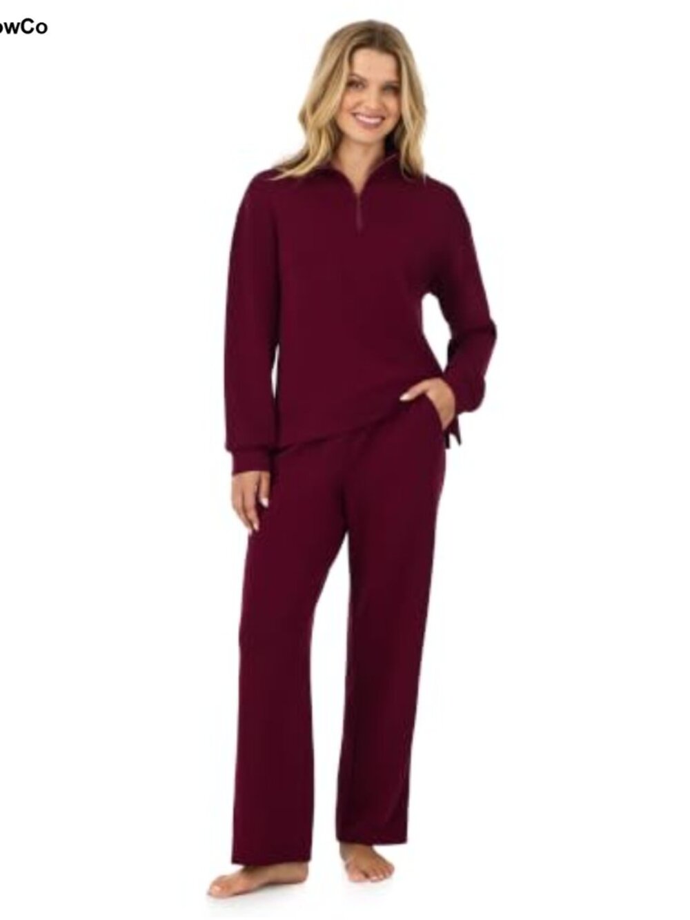 Women's Lounge Set 2-Piece Quarter Zip Pants Rayon Blend
